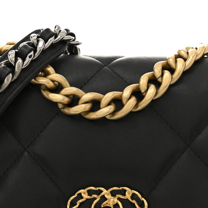 Medium Quilted Lambskin Flap Shoulder Bag - Black
