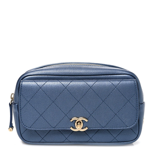 Quilted Goatskin Belt Bag - Blue
