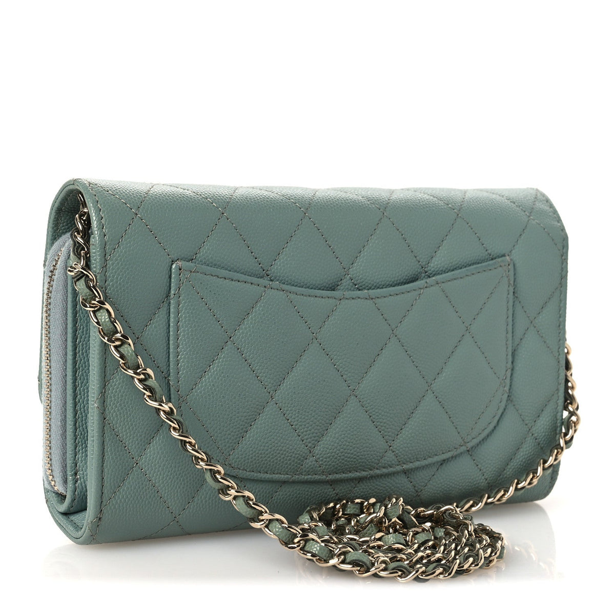 Quilted Caviar Wallet Bag - Light Blue