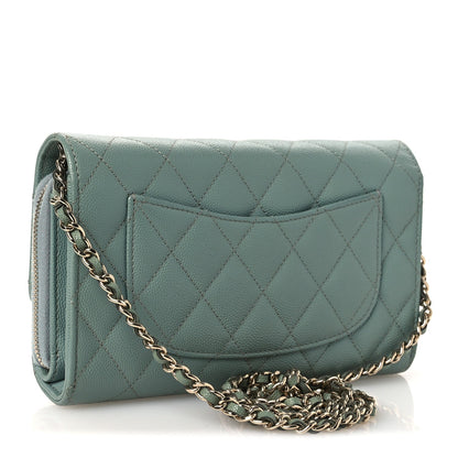 Quilted Caviar Wallet Bag - Light Blue
