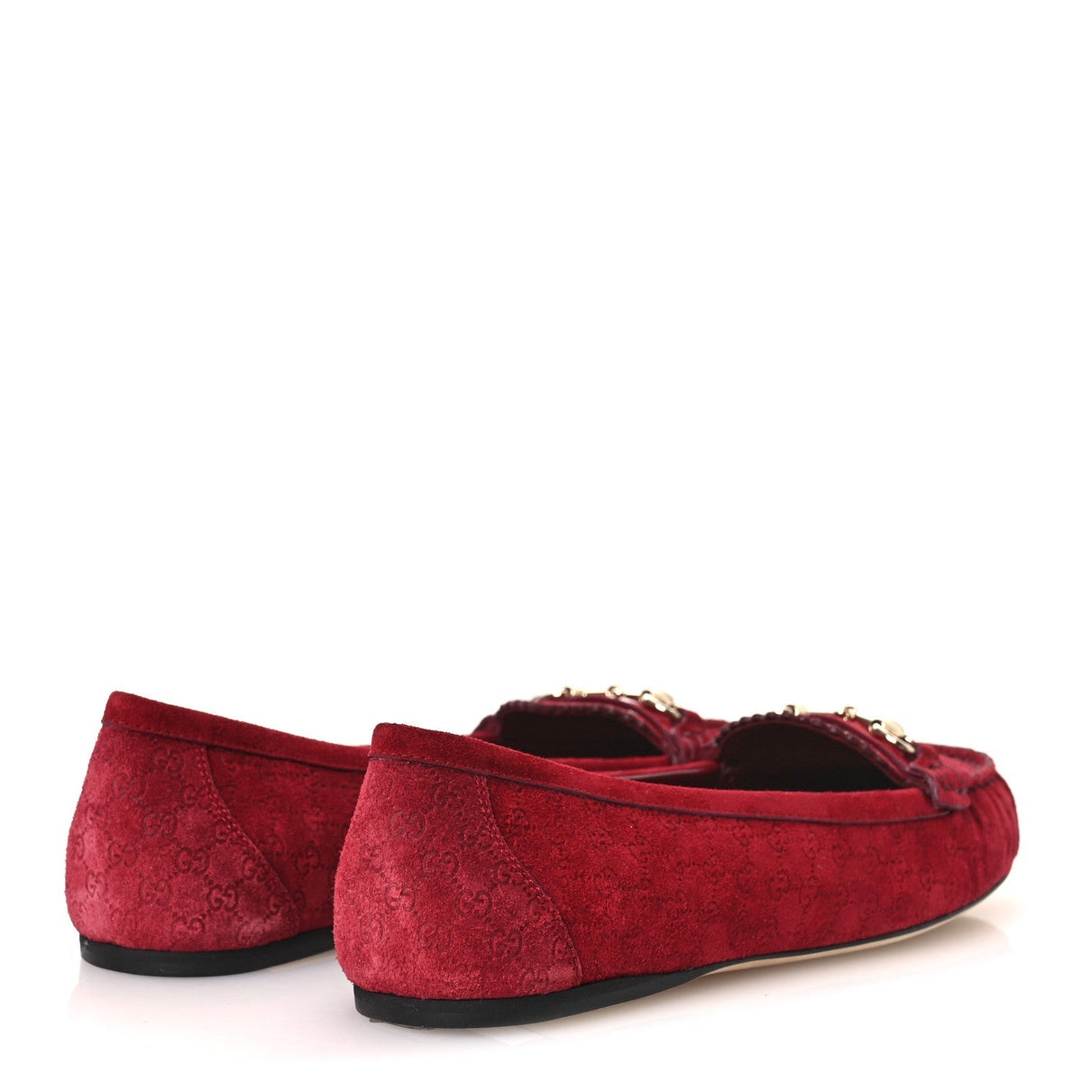 Gucci Suede Micro GG Women's Kensington Moccasin Loafers 37 Rosso Ancora