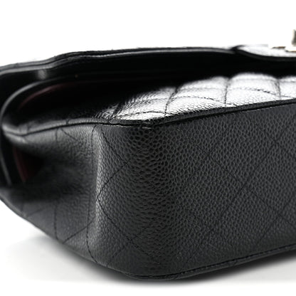 Medium Quilted Caviar Flap Shoulder Bag - Black