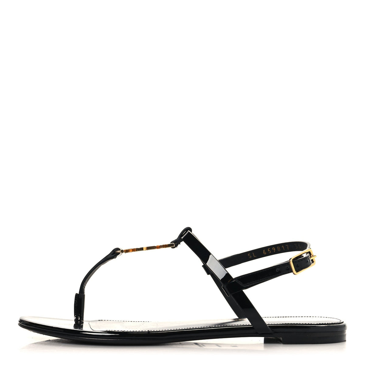 Patent Calfskin Cassandra Monogram Sandals Black