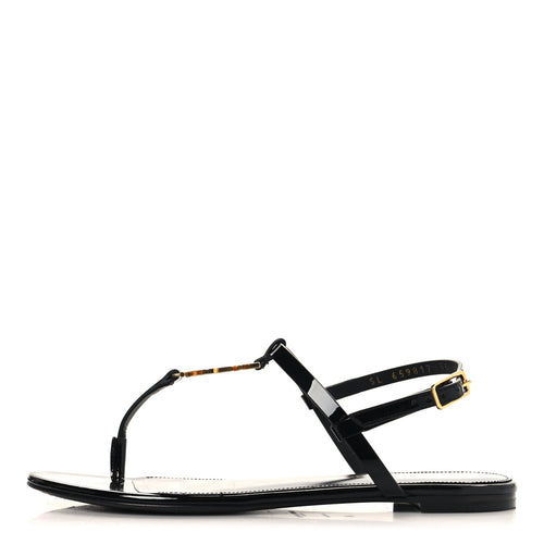 Patent Calfskin Cassandra Monogram Sandals Black