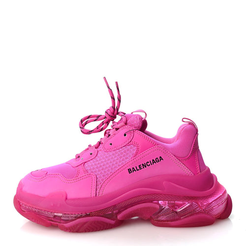 Fabric Mesh Clear Sole Fluo Triple S Sneakers Pink