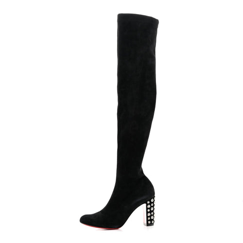 Veau Velours Spiked Study Stretch Over The Knee Boots Black