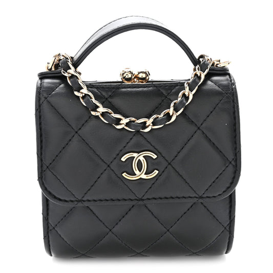 Quilted Lambskin Clutch Bag - Black