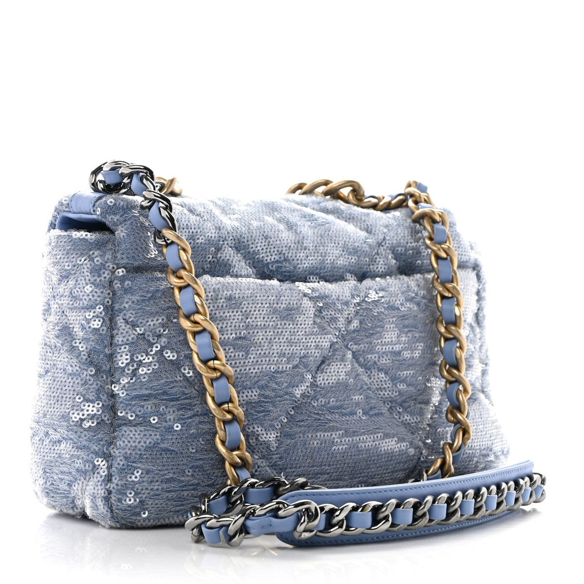 Medium Quilted Flap Shoulder Bag - Light Blue