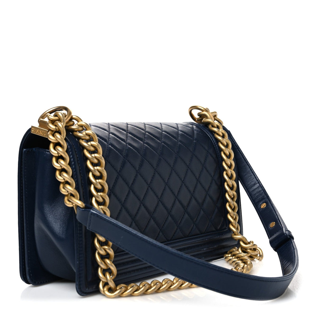 Medium Quilted Lambskin Flap Shoulder Bag - Dark Navy