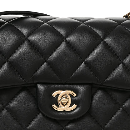 Small Quilted Lambskin Flap Shoulder Bag - Black
