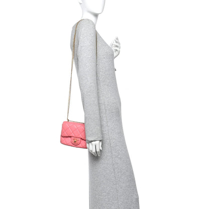 Mini Quilted Lambskin Flap Shoulder Bag - Pink