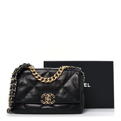 Medium Quilted Lambskin Flap Shoulder Bag - Black