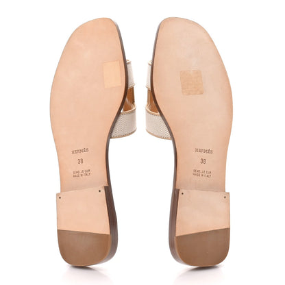 Hermes Linen Canvas Women's Oran Sandals 38 Beige