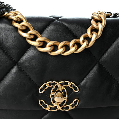 Medium Quilted Lambskin Flap Shoulder Bag - Black
