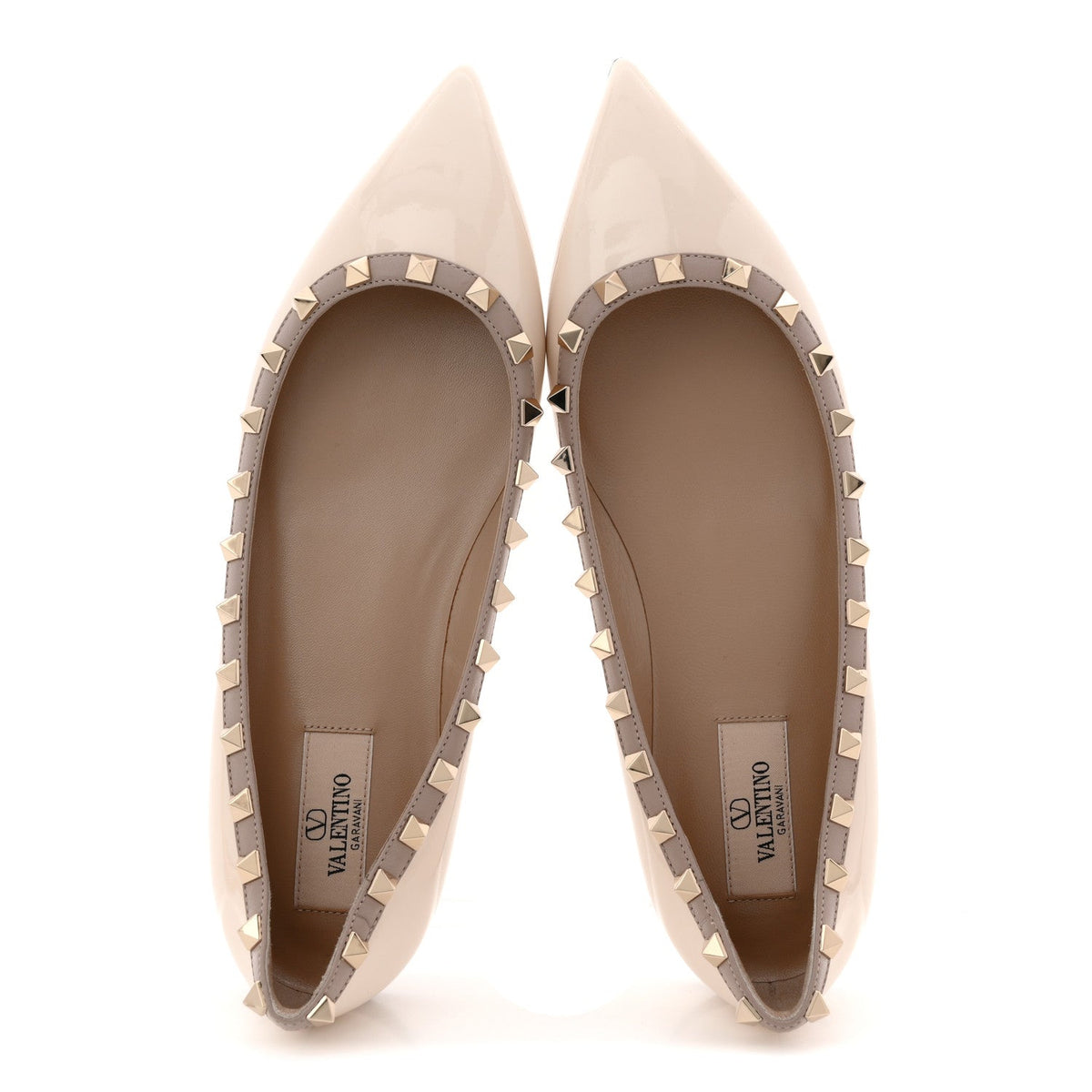 Valentino Garavani Patent Leather Women's Rockstud Ballerina Flats 38.5 Ivory Poudre