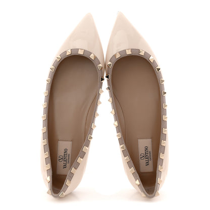 Valentino Garavani Patent Leather Women's Rockstud Ballerina Flats 38.5 Ivory Poudre