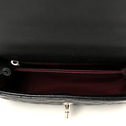 Mini Quilted Caviar Flap Shoulder Bag - Black