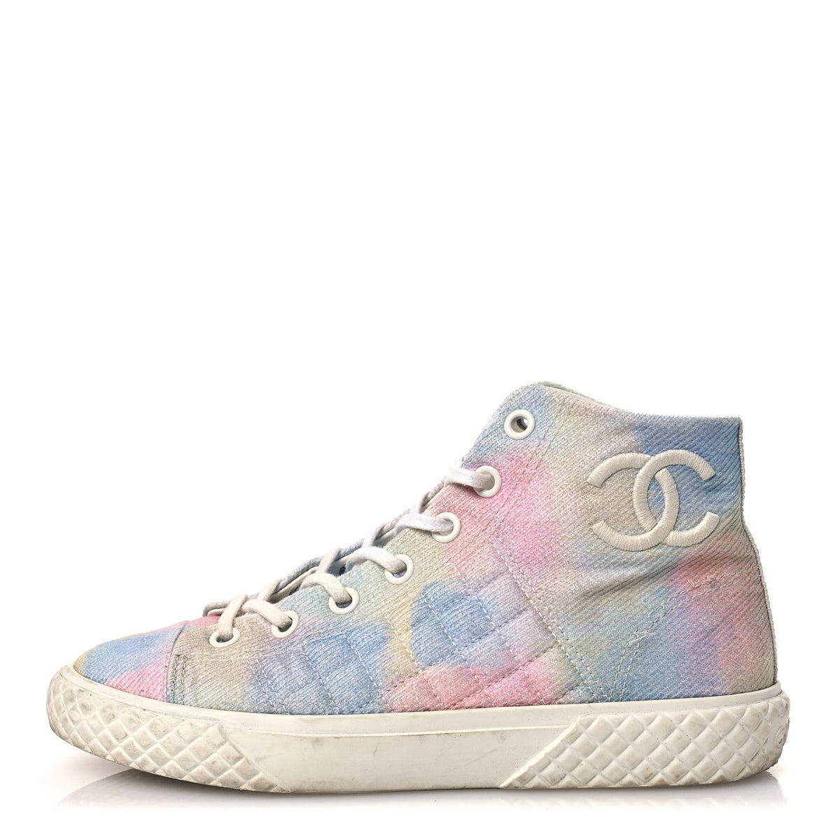 Printed Fabric High Top CC Sneakers Green Pink Blue White