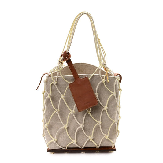 Calfskin Canvas Handbag - Natural
