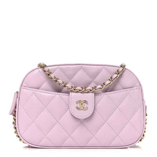 Quilted Caviar Crossbody Bag - Purple