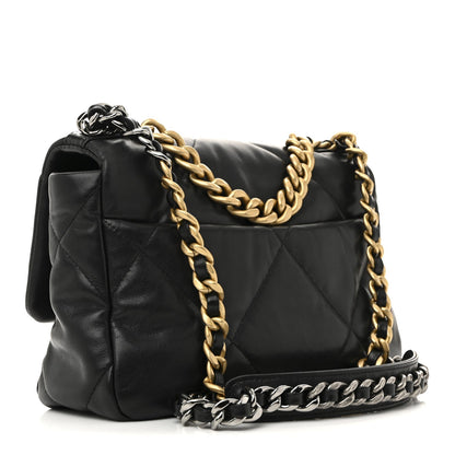 Medium Quilted Lambskin Flap Shoulder Bag - Black