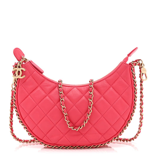 Small Quilted Lambskin Hobo Bag - Pink