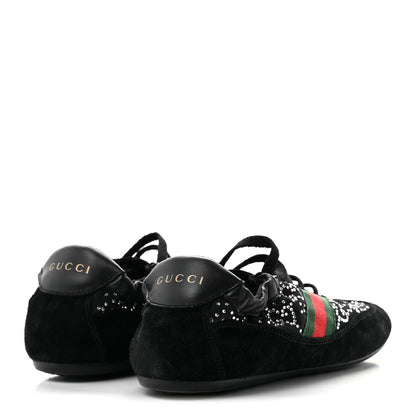 Gucci Suede Canvas Women's GG Monogram Crystal Web Sneakers 36 Black