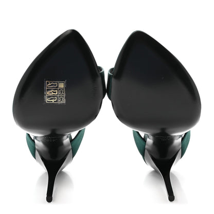 Saint Laurent Crepe Satin Women's Martha Mule 110 Sandals 35.5 Dorian Green