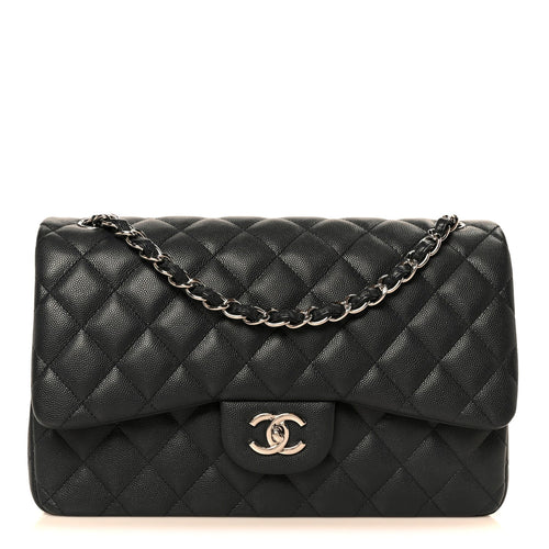 Quilted Caviar Flap Shoulder Bag - Blue