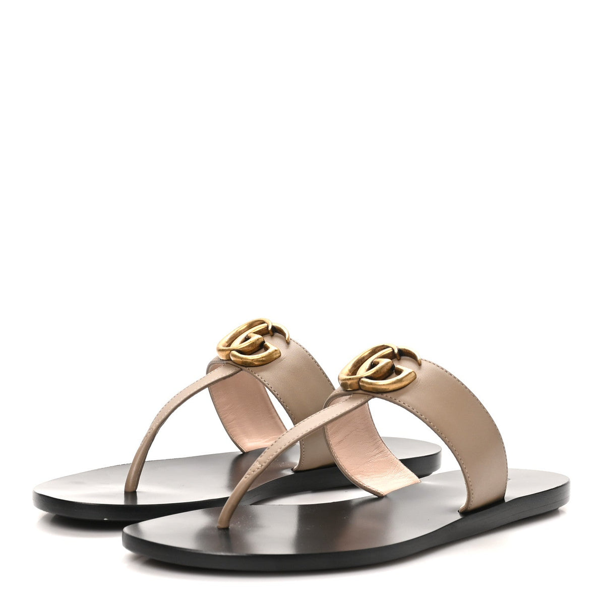 Gucci Calfskin Women's GG Marmont Thong Sandals 35.5 Mud