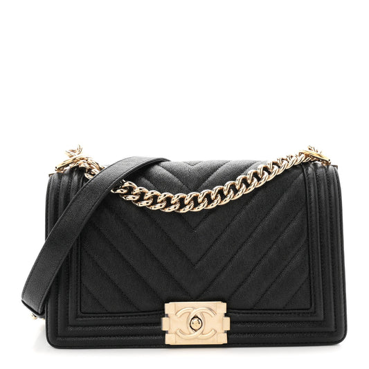 Medium Quilted Caviar Flap Shoulder Bag - Black