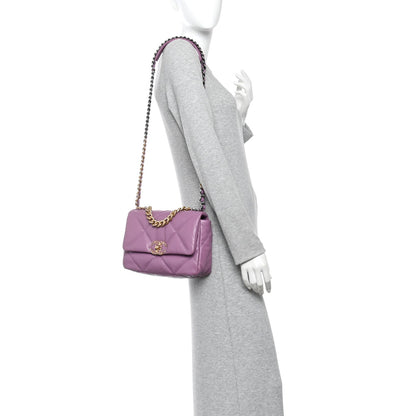 Medium Quilted Goatskin Flap Shoulder Bag - Purple