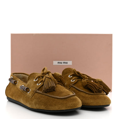 Miu Miu Suede Women's Tassel Loafers 36 Olive Green