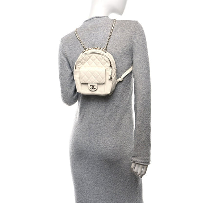 Small Quilted Caviar Backpack - White