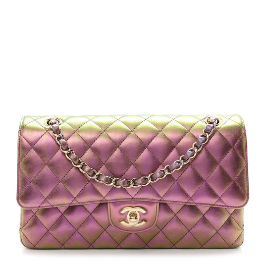 Medium Quilted Lambskin Flap Shoulder Bag - Purple