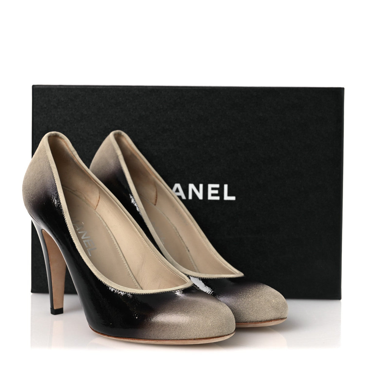 Chanel Patent Ombre Women's Pumps 40 Beige Black