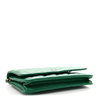 Quilted Caviar Wallet Bag - Green