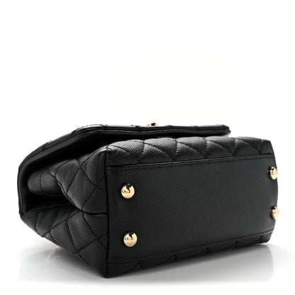 Mini Quilted Caviar Flap Shoulder Bag - Black
