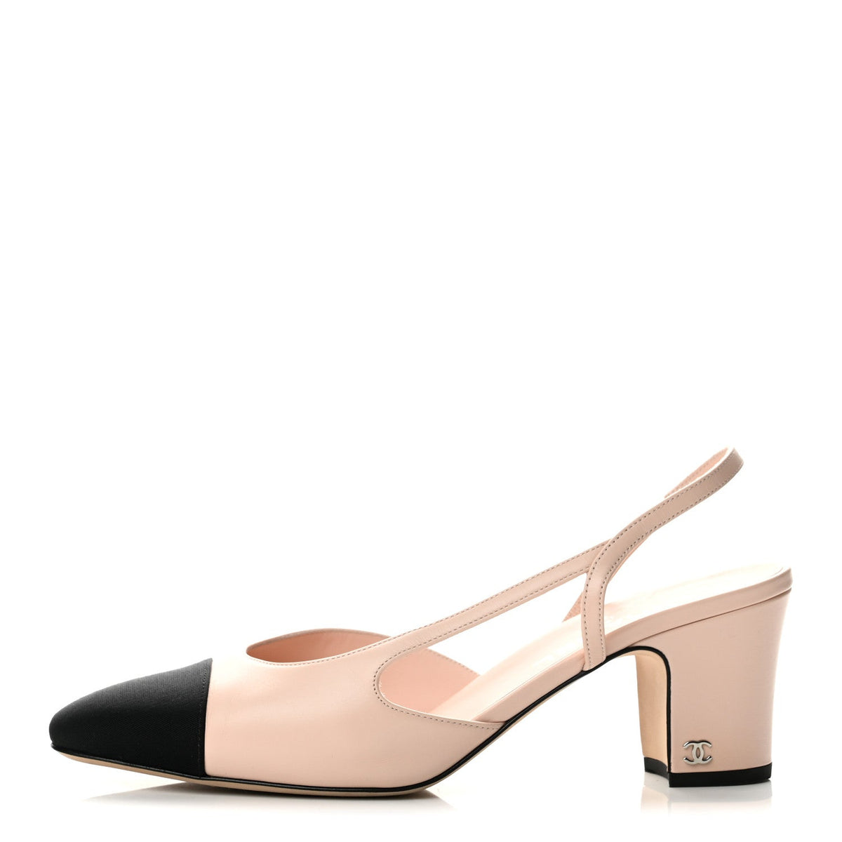 Calfskin Grosgrain Cap Toe CC Slingback Pumps Light Pink Black