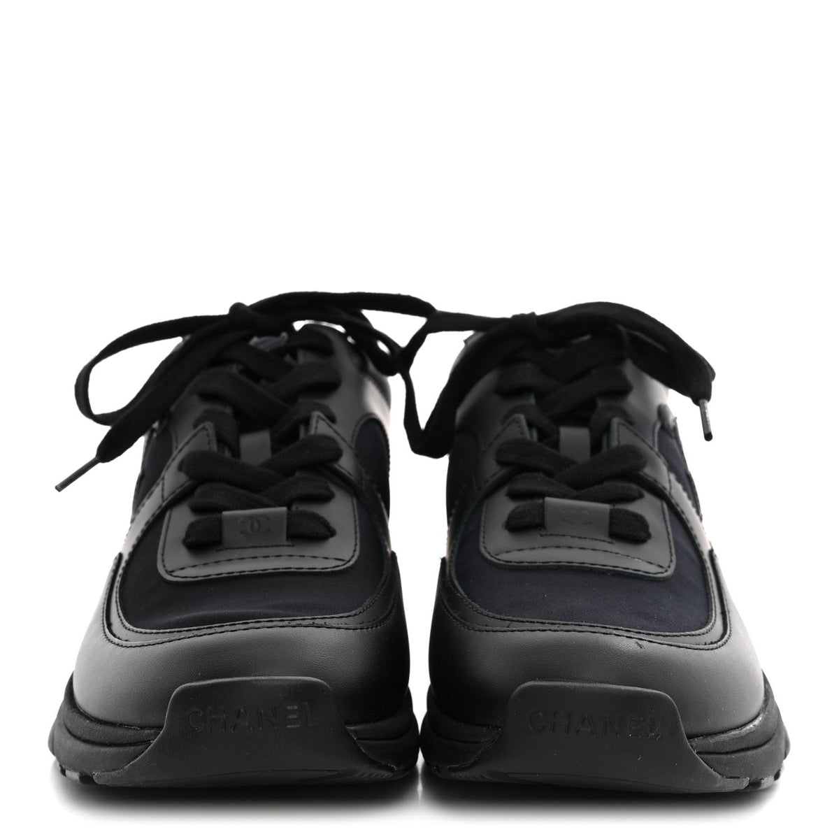 Chanel Lambskin Fabric Women's CC Sneakers 37.5 Black