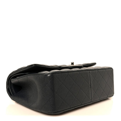 Quilted Caviar Flap Shoulder Bag - Blue