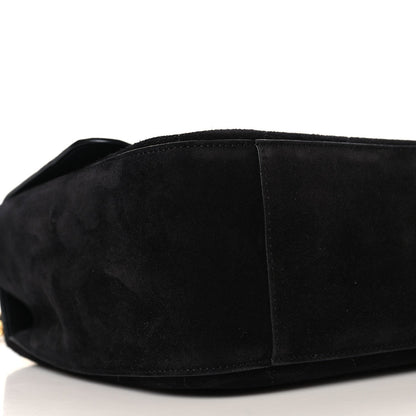 Small Calfskin Suede Flap Shoulder Bag - Black
