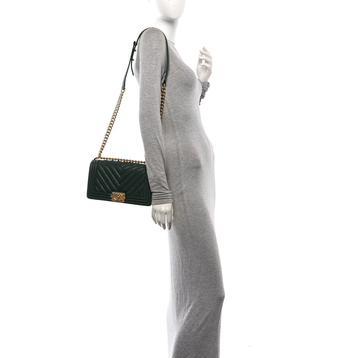 Medium Quilted Caviar Flap Shoulder Bag - Green