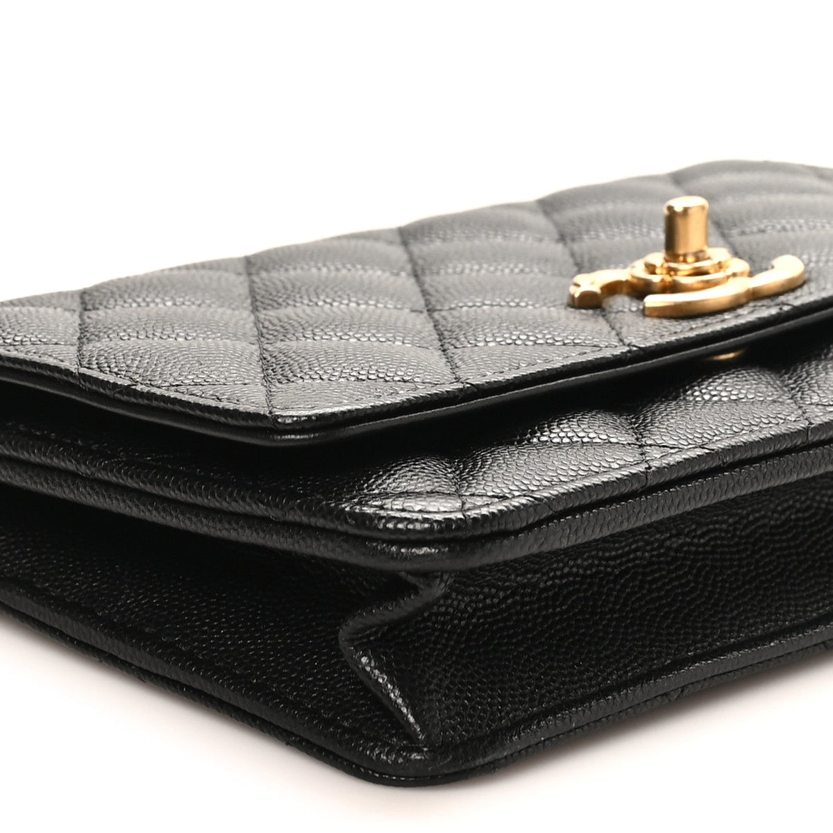 Quilted Caviar Wallet Bag - Black