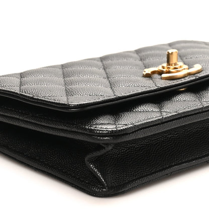 Quilted Caviar Wallet Bag - Black
