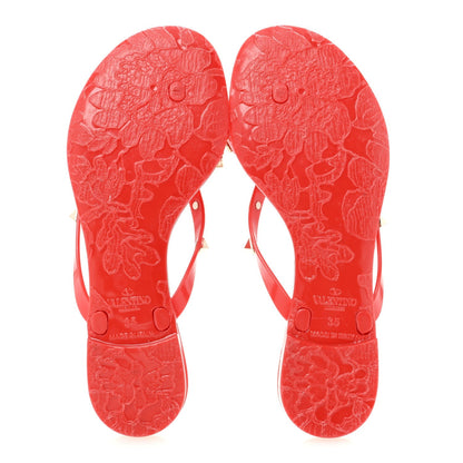 Valentino Garavani PVC Jelly Women's Rockstud Bow Thong Sandals 35 Rosso