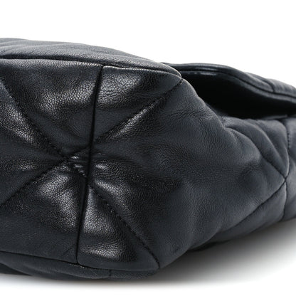 Large Quilted Goatskin Flap Shoulder Bag - Black