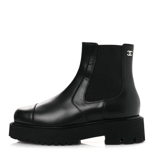 Calfskin Cap Toe CC Short Boots Black