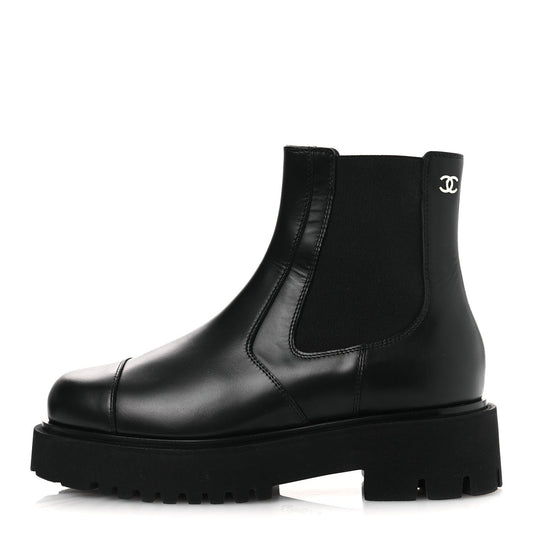 Calfskin Cap Toe CC Short Boots Black