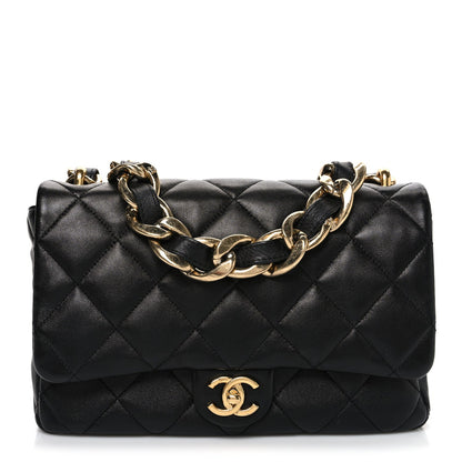 Large Quilted Lambskin Flap Shoulder Bag - Black